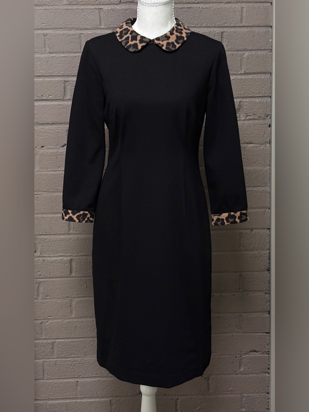 Talbots Black Sheath Dress with Leopard Trim 2 ( runs large)